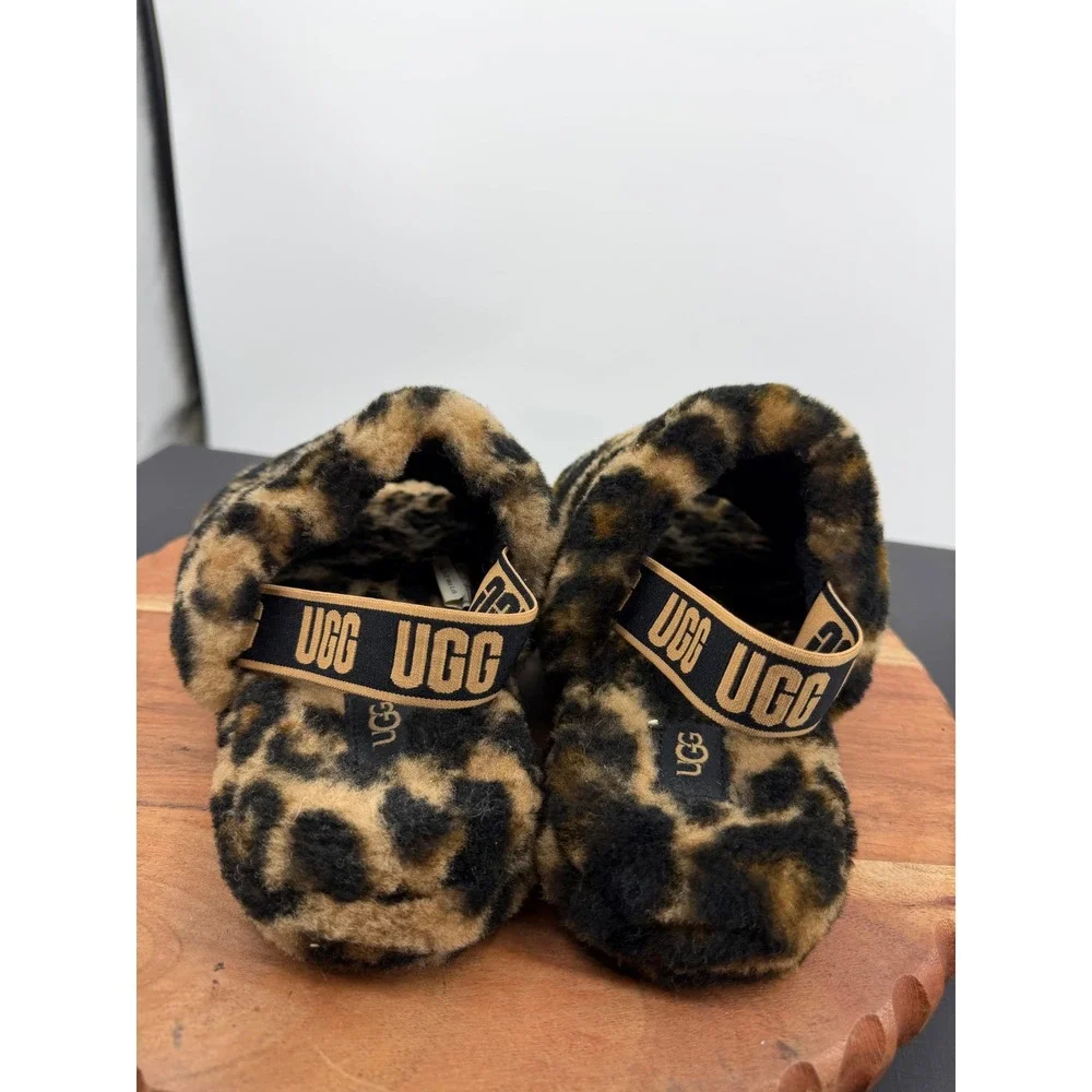 UGG Fluff Yeah Panther Print Slide Girl 5 Brown Leopard Slingback 1123640K
